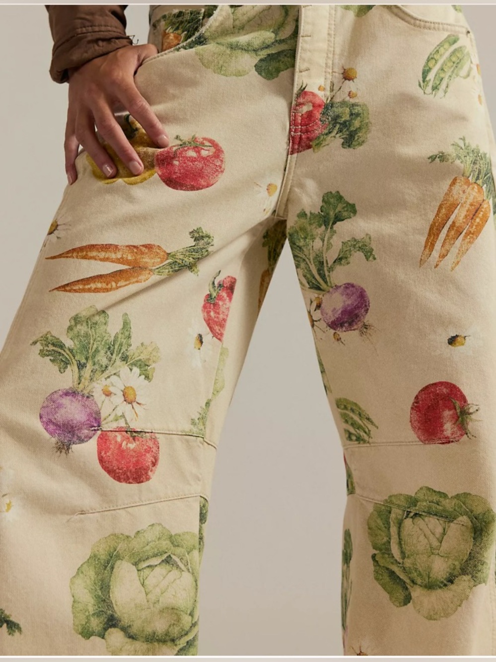 Free People We The Free Good Luck Printed Barrel Jeans Garden Veggies Vegetable